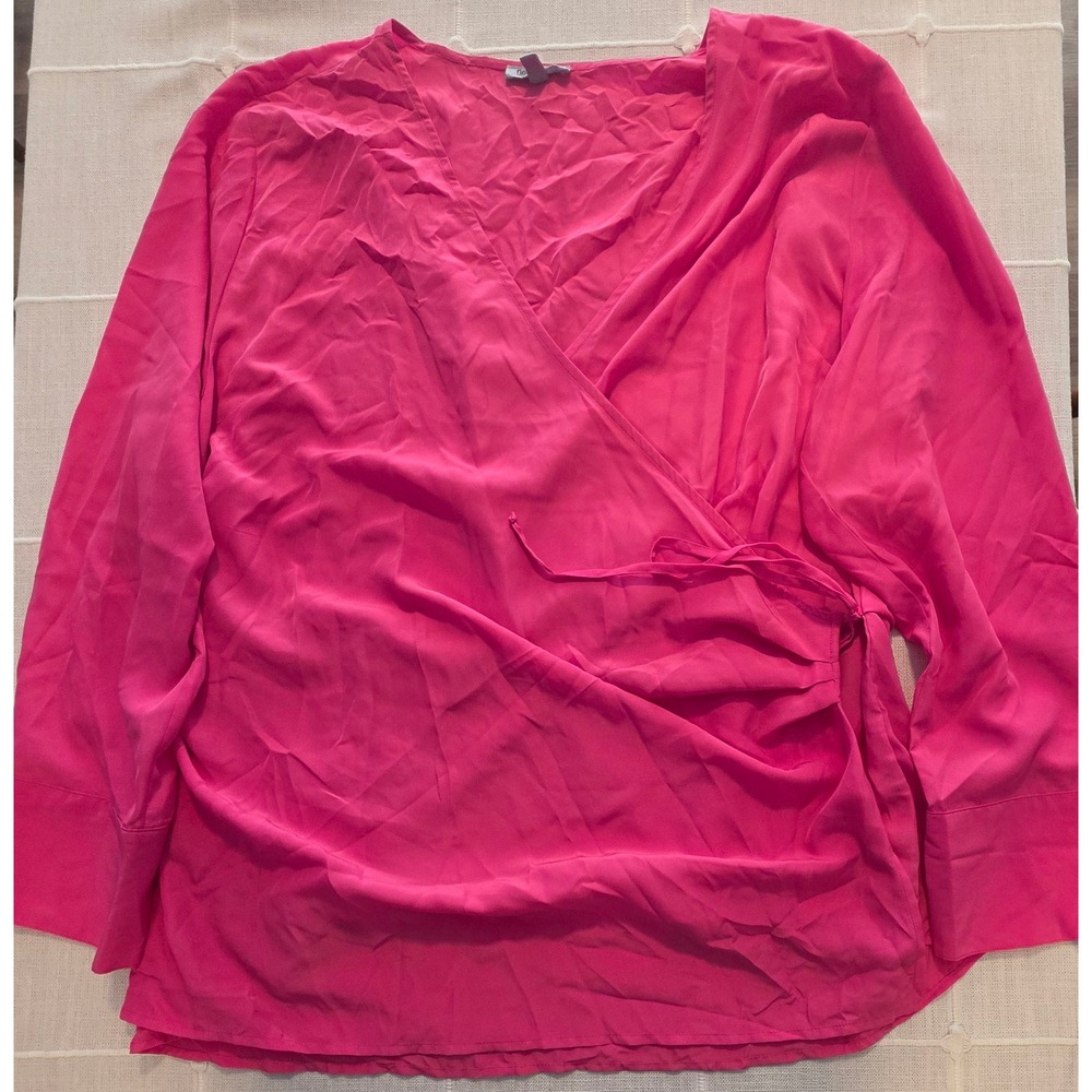 Floral & Ivy Woman Hot Pink Long Sleeve Wrap Top Blouse V-Neck Size 3X